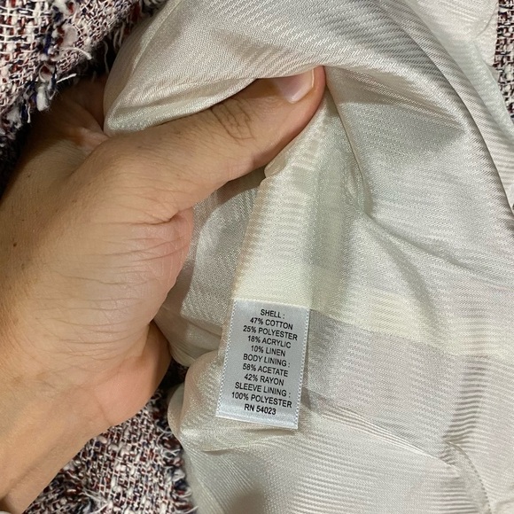 Banana Republic: Tweed Fringe Raw Edge Zip Up Business Blazer Jacket 14 (NWT) - Picture 7 of 9